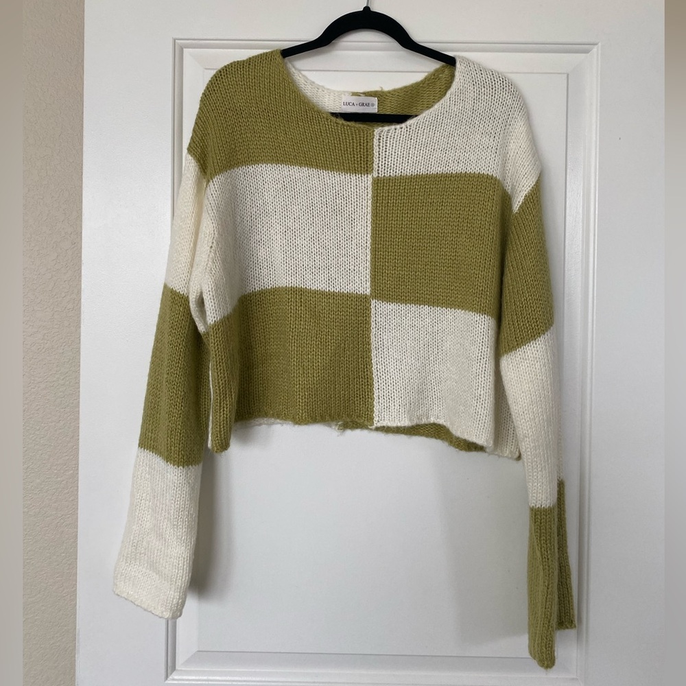 Sage green & cream oversized sweater, size S